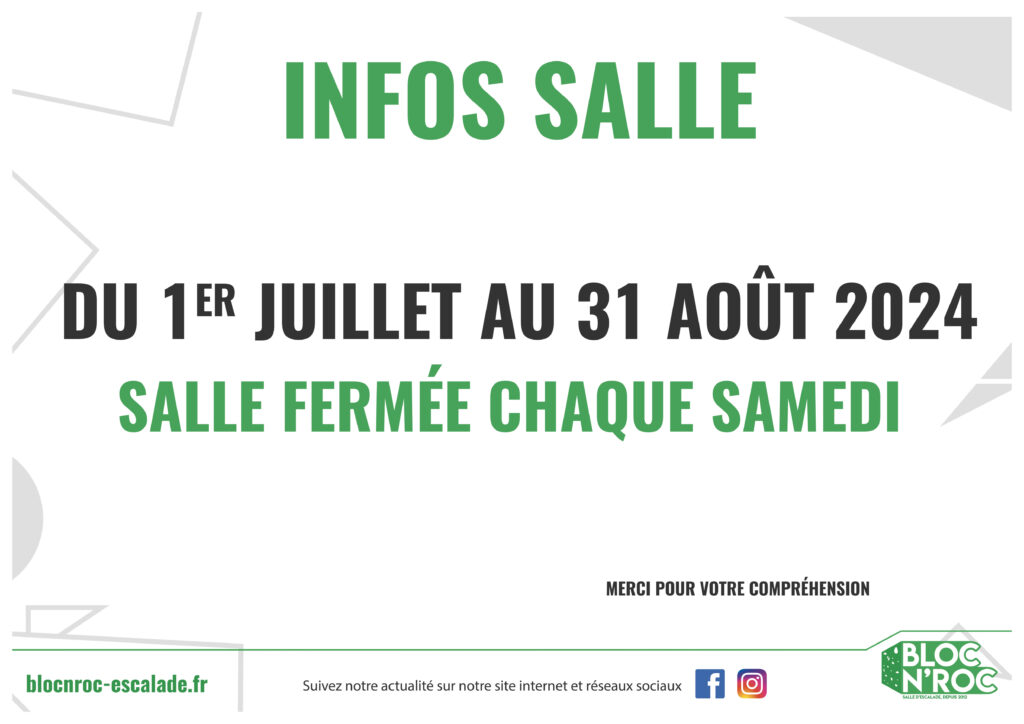 Affiche Infos Salle Fermée Samedi été 2024