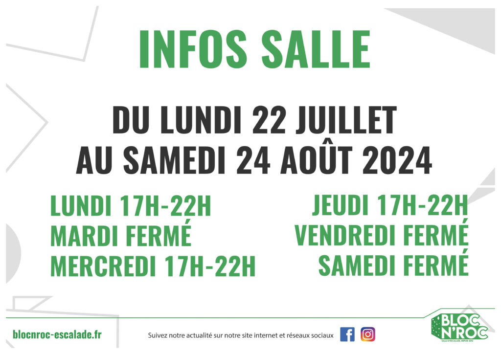 Affiche Infos Salle Horaires Aménagés été 2024