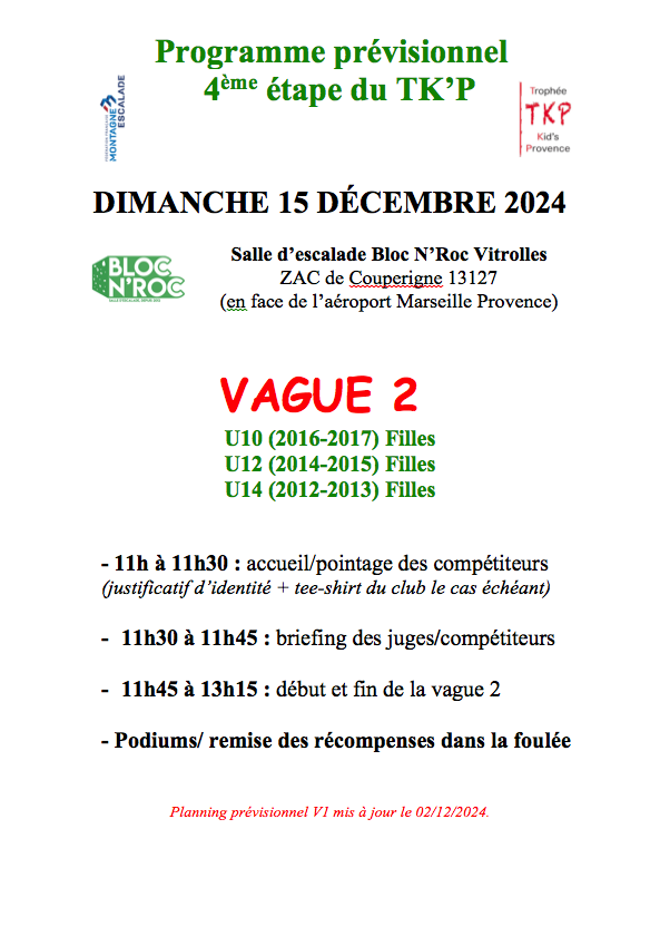 Programme Previsionnel Vague 2 Tkp Blocnroc Vitrolles Dimanche 15 Decembre 2024