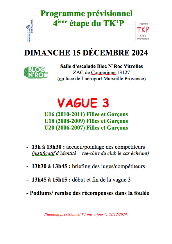 Programme Previsionnel Vague 3 Tkp Blocnroc Vitrolles Dimanche 15 Decembre 2024